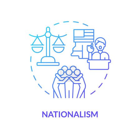 Nationalismus politische Bewegung Blue Gradient Konzept Ikone. Regierungsideologie der Regulierung. Patriotismus traditionelle Werte. Abbildung der runden Formlinie. Abstrakte Idee. Grafikdesign. Einfach zu bedienen
