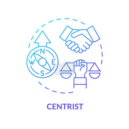 Illustration for Centristic ideology blue gradient concept icon. Bipartisan, pragmatic dogma. Neutral political structure. Reform cooperation. Round shape line illustration. Abstract idea. Graphic design. Easy to use - Royalty Free Image