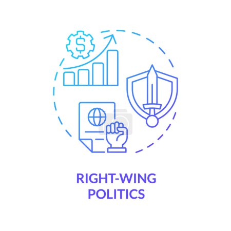 Illustration for Right-wing politics blue gradient concept icon. Conservative national ideology. Limited government market regulation. Round shape line illustration. Abstract idea. Graphic design. Easy to use - Royalty Free Image