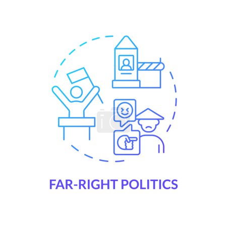 Illustration for Far-right politics blue gradient concept icon. Xenophobia movement. Socialistic ideology. Traditional values. Round shape line illustration. Abstract idea. Graphic design. Easy to use - Royalty Free Image