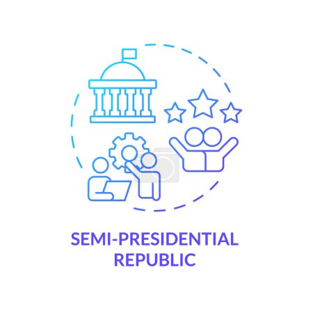 Semi-presidential republic blue gradient concept icon. Presidential, parliamentary structure. Federal government politics. Round shape line illustration. Abstract idea. Graphic design. Easy to use