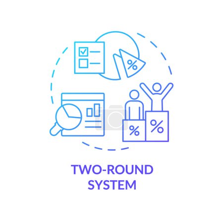 Two-round system blue gradient concept icon. Presidential voting election system. Electoral ballot box. Legislative branch. Round shape line illustration. Abstract idea. Graphic design. Easy to use