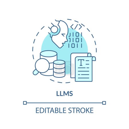 LLM artificial intelligence soft blue concept icon. Content generation, chatbot. Round shape line illustration. Abstract idea. Graphic design. Easy to use in infographic, presentation