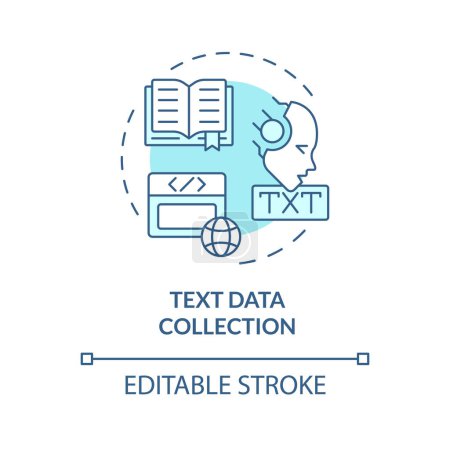 Text data collection soft blue concept icon. Intelligence gathering, dataset. Round shape line illustration. Abstract idea. Graphic design. Easy to use in infographic, presentation