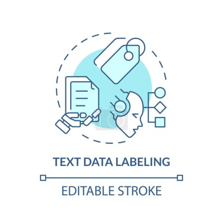 Text data labeling soft blue concept icon. Intelligent document processing. Information analysis. Round shape line illustration. Abstract idea. Graphic design. Easy to use in infographic