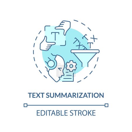 Illustration for Text summarization soft blue concept icon. Natural language processing. Intelligent data analysis. Round shape line illustration. Abstract idea. Graphic design. Easy to use in infographic - Royalty Free Image