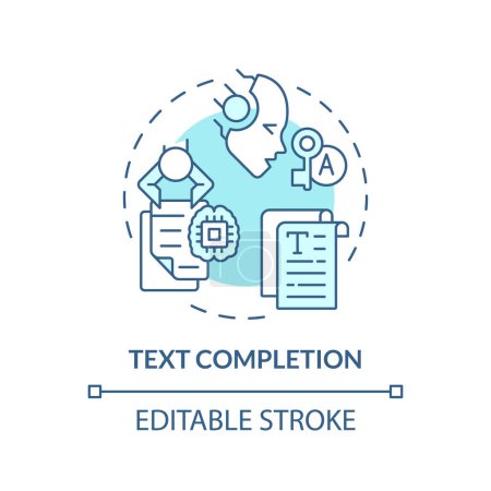 Text completion soft blue concept icon. Ai transformative tools, document analysis. Round shape line illustration. Abstract idea. Graphic design. Easy to use in infographic, presentation