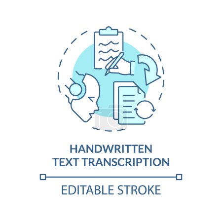 Handwritten text transcription soft blue concept icon. Optical character recognition. Round shape line illustration. Abstract idea. Graphic design. Easy to use in infographic, presentation