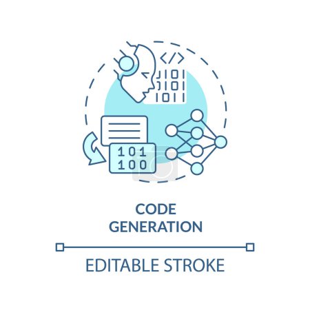 Code generation soft blue concept icon. Software development assistance. Artificial intelligence. Round shape line illustration. Abstract idea. Graphic design. Easy to use in infographic