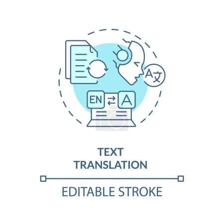 Textübersetzung weiches blaues Konzeptsymbol. Künstliche Sprache übersetzen. Datenverarbeitung. Abbildung der runden Formlinie. Abstrakte Idee. Grafikdesign. Einfache Bedienung in Infografik, Präsentation