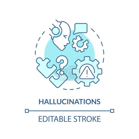 Digital hallucinations soft blue concept icon. Machine learning issues. Virtual assistant incorrect output. Round shape line illustration. Abstract idea. Graphic design. Easy to use in infographic