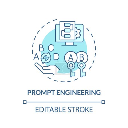 Prompt engineering soft blue concept icon. Artificial intelligence usability. Pre-trained virtual assistants. Round shape line illustration. Abstract idea. Graphic design. Easy to use