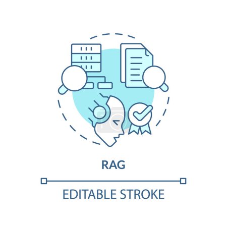 RAG soft blue concept icon. Ai richtige Generierung von Inhalten. Maschinelles Lernen. Abbildung der runden Formlinie. Abstrakte Idee. Grafikdesign. Einfache Bedienung in Infografik, Präsentation