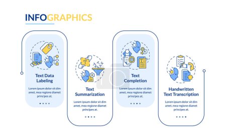 Artificial text summarization rectangle infographic template. Data visualization with 4 steps. Editable timeline info chart. Workflow layout with line icons. Lato-Bold, Regular fonts used