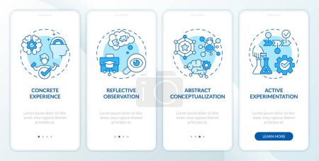 Illustration for Kolbs experiential theory blue onboarding mobile app screen. Education walkthrough 4 steps editable graphic instructions with linear concepts. UI, UX, GUI template. Myriad Pro-Bold, Regular fonts used - Royalty Free Image