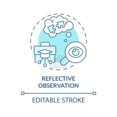 Reflective observation soft blue concept icon. Reflecting upon experience. Analyzing experience, mistakes. Round shape line illustration. Abstract idea. Graphic design. Easy to use in presentation