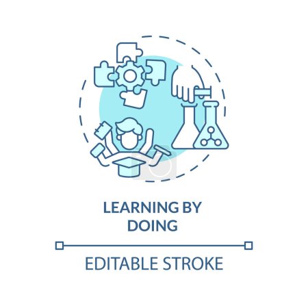 Learning by doing soft blue concept icon. Hands-on education. Experiential learning strategies. Activities. Round shape line illustration. Abstract idea. Graphic design. Easy to use in presentation