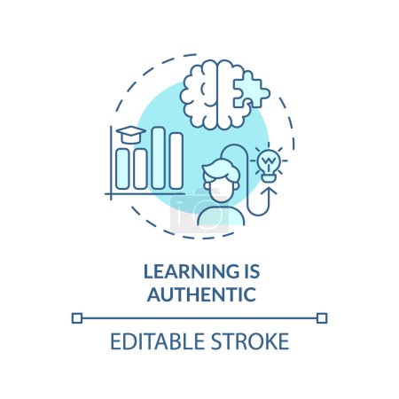 Illustration for Learning is authentic soft blue concept icon. Engage deeper for learning and working. Round shape line illustration. Abstract idea. Graphic design. Easy to use in presentation - Royalty Free Image