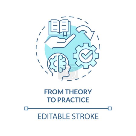 From theory to practice soft blue concept icon. Apply theoretical knowledge to real life. Round shape line illustration. Abstract idea. Graphic design. Easy to use in presentation
