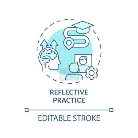Illustration for Reflective practice soft blue concept icon. Expert self-monitor effectiveness of working. Personal growth. Round shape line illustration. Abstract idea. Graphic design. Easy to use in presentation - Royalty Free Image