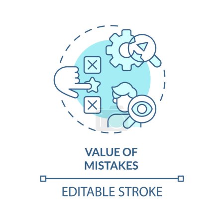 Valor de los errores icono concepto azul suave. Ensayo de aprendizaje por error. Investigando. Resolución de problemas. Ilustración de línea de forma redonda. Una idea abstracta. Diseño gráfico. Fácil de usar en presentación