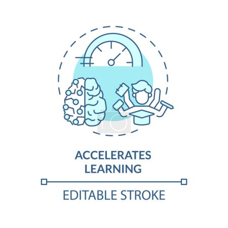 Icono de concepto azul suave de aprendizaje acelerado. Multitarea. Estudiantes involucrados en la educación. Ilustración de línea de forma redonda. Una idea abstracta. Diseño gráfico. Fácil de usar en presentación