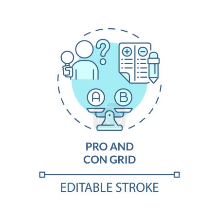 Illustration for Pro and con grid soft blue concept icon. List of advantages and disadvantages. Analysis, evaluation skills. Round shape line illustration. Abstract idea. Graphic design. Easy to use in presentation - Royalty Free Image