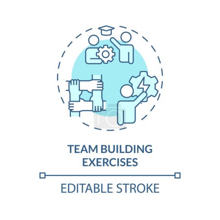 Teambuilding-Übung weiches blaues Konzept Symbol. Teamarbeit löst Probleme, erledigt Aufgaben. Zusammenarbeit. Abbildung der runden Formlinie. Abstrakte Idee. Grafikdesign. Einfach in der Präsentation zu bedienen