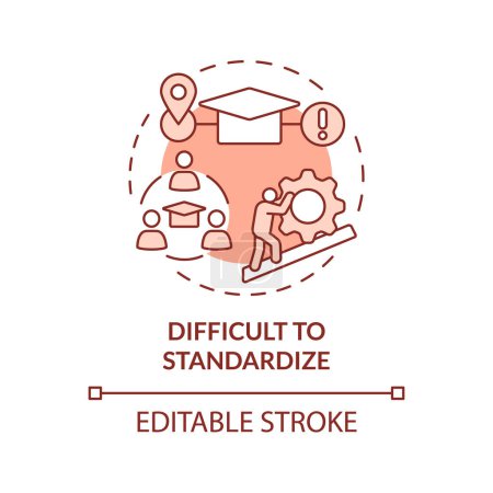 Difficult to standardize red concept icon. Experiential learning. Different learning outcomes. Round shape line illustration. Abstract idea. Graphic design. Easy to use in presentation