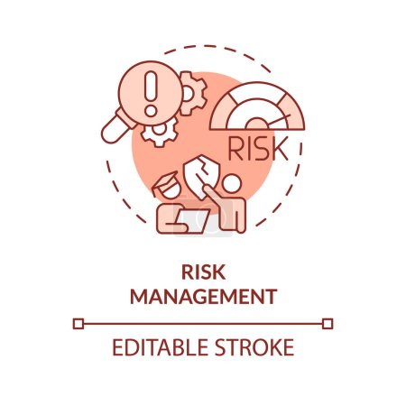 Risikomanagement rotes Konzeptsymbol. Sicherheitsrisiken. Versicherung durch Erfahrungslernen. Abbildung der runden Formlinie. Abstrakte Idee. Grafikdesign. Einfach in der Präsentation zu bedienen