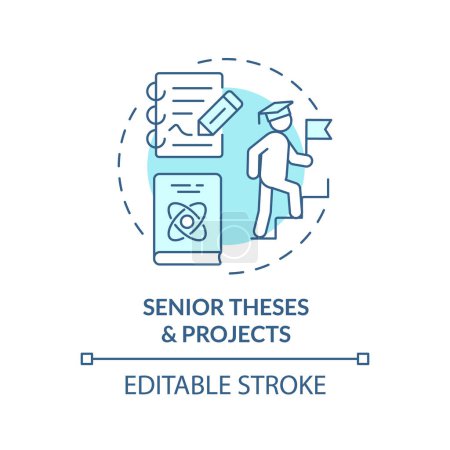 Senior theses and projects soft blue concept icon. Comprehensive projects. Round shape line illustration. Abstract idea. Graphic design. Easy to use in presentation