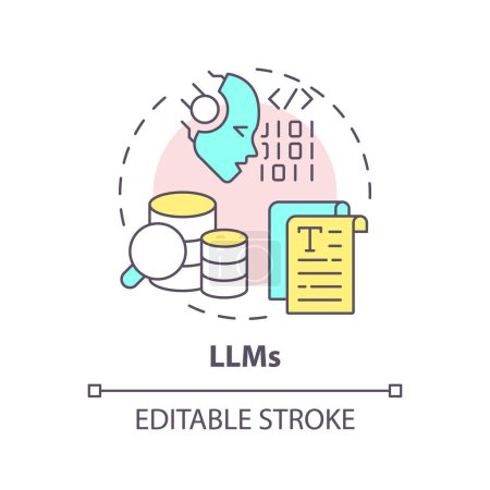 LLM künstliche Intelligenz Multi-Color-Konzept Symbol. Content-Generierung, Chatbot. Abbildung der runden Formlinie. Abstrakte Idee. Grafikdesign. Einfach zu bedienende Infografik, Präsentation