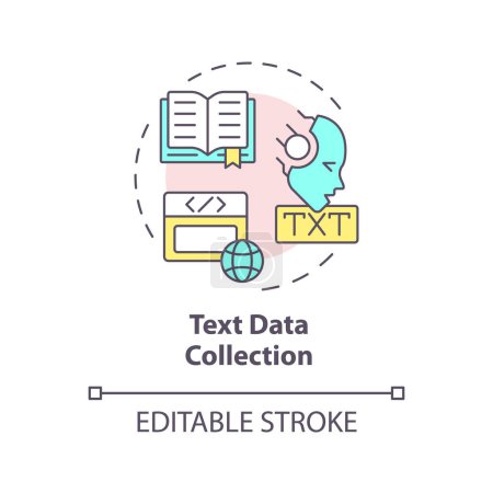 Illustration for Text data collection multi color concept icon. Intelligence gathering, dataset. Round shape line illustration. Abstract idea. Graphic design. Easy to use in infographic, presentation - Royalty Free Image