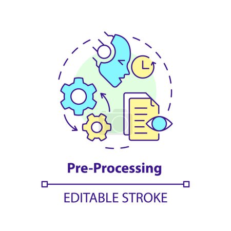 Illustration for Pre-processing multi color concept icon. Virtual assistant, transformative tools. Data processing. Round shape line illustration. Abstract idea. Graphic design. Easy to use in infographic - Royalty Free Image