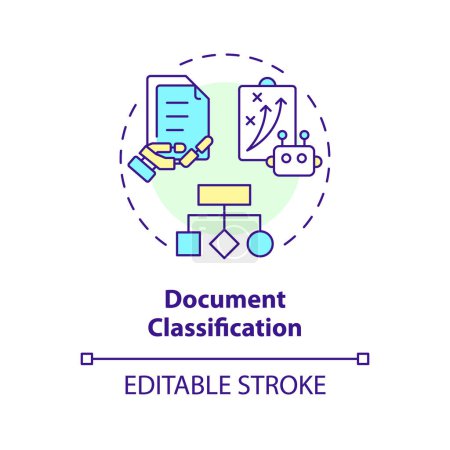 Document classification multi color concept icon. Natural language processing. Text recognition. Round shape line illustration. Abstract idea. Graphic design. Easy to use in infographic, presentation