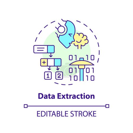 Illustration for Data extraction multi color concept icon. Artificial intelligence, etl process. Document analysis. Round shape line illustration. Abstract idea. Graphic design. Easy to use in infographic - Royalty Free Image