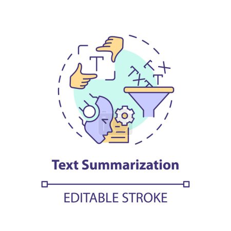Text summarization multi color concept icon. Natural language processing. Intelligent data analysis. Round shape line illustration. Abstract idea. Graphic design. Easy to use in infographic