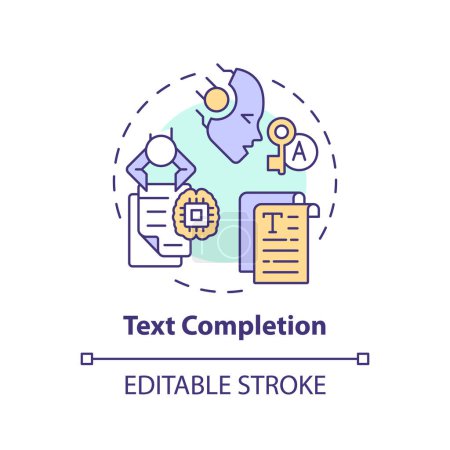 Text completion multi color concept icon. Ai transformative tools, document analysis. Round shape line illustration. Abstract idea. Graphic design. Easy to use in infographic, presentation
