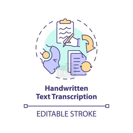 Handwritten text transcription multi color concept icon. Optical character recognition. Round shape line illustration. Abstract idea. Graphic design. Easy to use in infographic, presentation