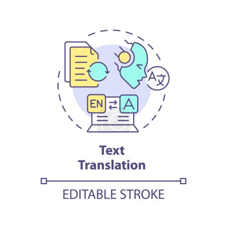 Textübersetzung mehrfarbiges Konzept-Symbol. Künstliche Sprache übersetzen. Datenverarbeitung. Abbildung der runden Formlinie. Abstrakte Idee. Grafikdesign. Einfache Bedienung in Infografik, Präsentation