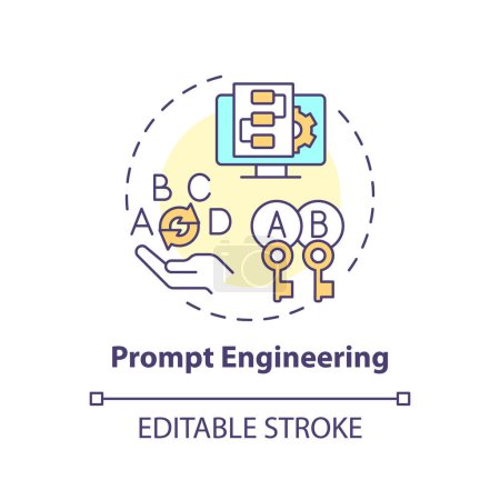 Prompt engineering multi color concept icon. Artificial intelligence usability. Pre-trained virtual assistants. Round shape line illustration. Abstract idea. Graphic design. Easy to use