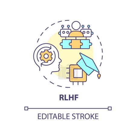 RLHF multi color concept icon. Reinforcement learning, human review. Deep learning techniques. Round shape line illustration. Abstract idea. Graphic design. Easy to use in infographic, presentation