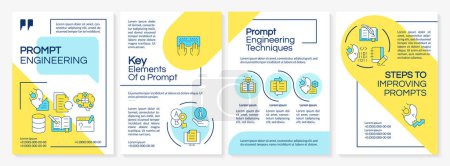 Prompt engineering blue and yellow brochure template. Leaflet design with linear icons. Editable 4 vector layouts for presentation, annual reports. Lato, Questrial-Regular fonts used