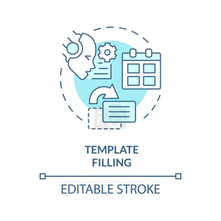Template filling soft blue concept icon. Prompt engineering technique. Interact with AI models. Round shape line illustration. Abstract idea. Graphic design. Easy to use in article
