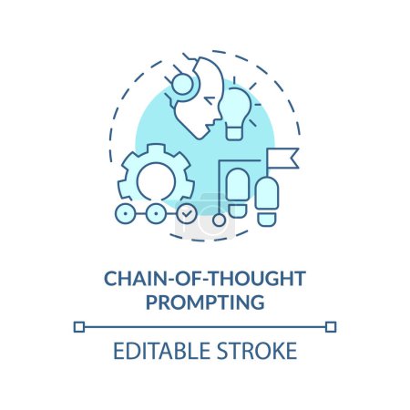 Chain-of-thought prompting soft blue concept icon. Prompt engineering technique. Step by step explanation. Round shape line illustration. Abstract idea. Graphic design. Easy to use in article