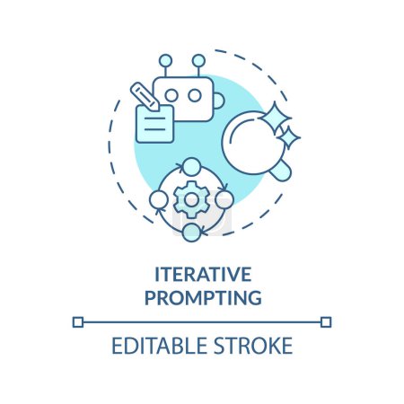 Iterative prompting soft blue concept icon. Prompt engineering technique. Elaborate topic. Follow up questions. Round shape line illustration. Abstract idea. Graphic design. Easy to use in article