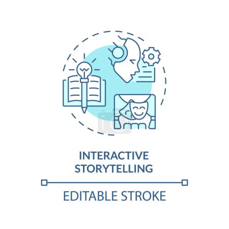 Interactive storytelling soft blue concept icon. Prompt engineering technique. Role playing with chatbot. Round shape line illustration. Abstract idea. Graphic design. Easy to use in article