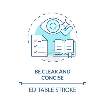 Be clear and concise soft blue concept icon. Prompt engineering tips. Accurate and relevant information. Round shape line illustration. Abstract idea. Graphic design. Easy to use in article