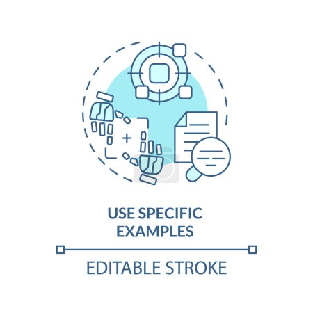 Using specific examples soft blue concept icon. Prompt engineering tips. Provide with concrete information. Round shape line illustration. Abstract idea. Graphic design. Easy to use in article