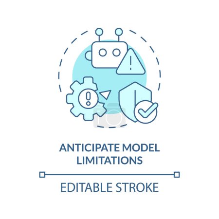 Anticipate model limitations soft blue concept icon. Prompt engineering tips. Keep in mind restrictions. Round shape line illustration. Abstract idea. Graphic design. Easy to use in article